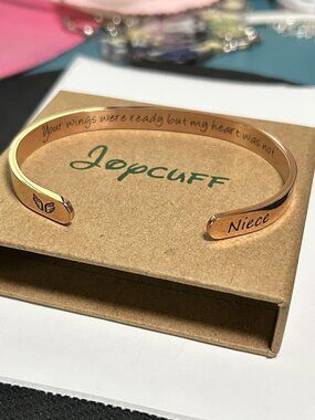 Joycuff Gold Memorial Cuff Bracelet Niece Angel Wings NIB